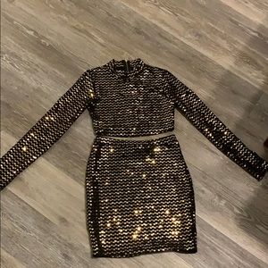 Gold Shimmer 2 piece skirt and long sleeve crop